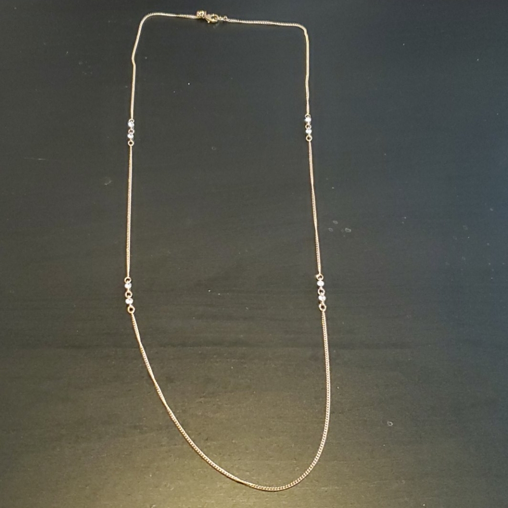 Long Gold Necklace w/Rhinestones